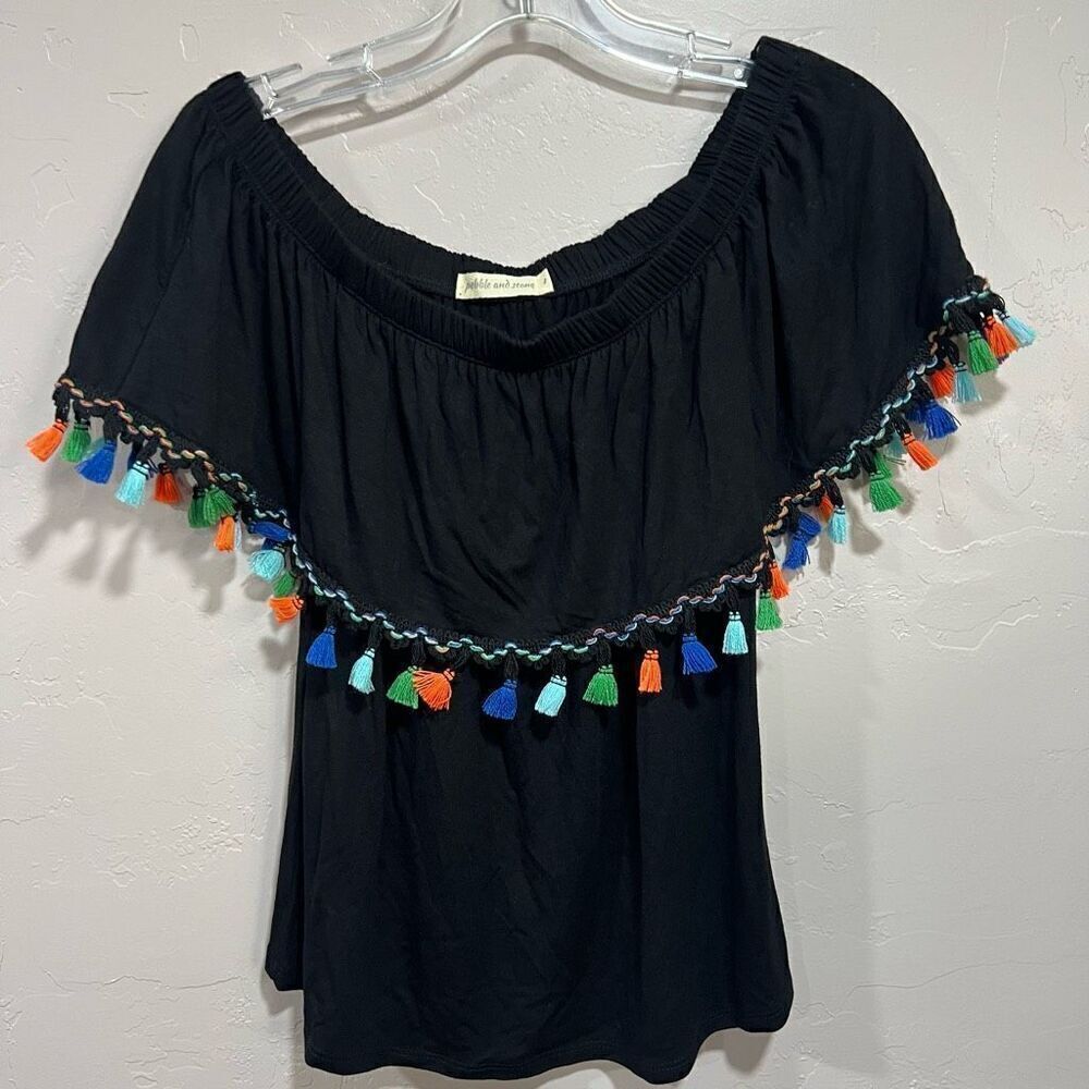 Pebble and Stone Fringe off the shoulder top